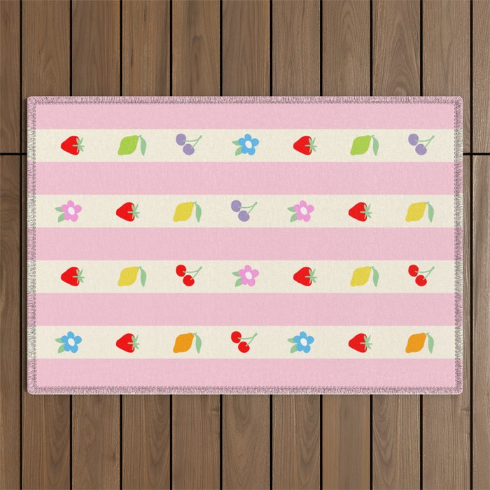 The cutest preppy fruity stripe pattern for Summer Outdoor Rug Gallery Image 1