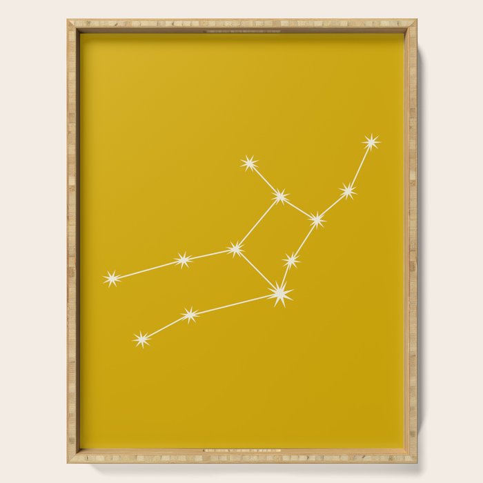 Virgo Zodiac Star Constellation Line Art Golden Yellow Serving Tray Gallery Image 1