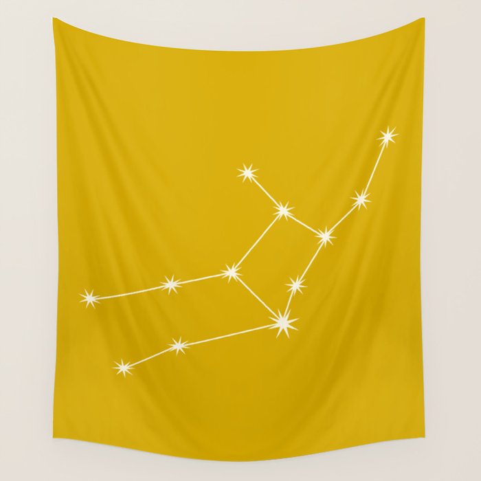 Virgo Zodiac Star Constellation Line Art Golden Yellow Wall Tapestry Gallery Image 4