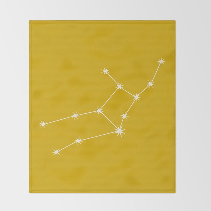 Virgo Zodiac Star Constellation Line Art Golden Yellow Throw Blanket Gallery Image 2