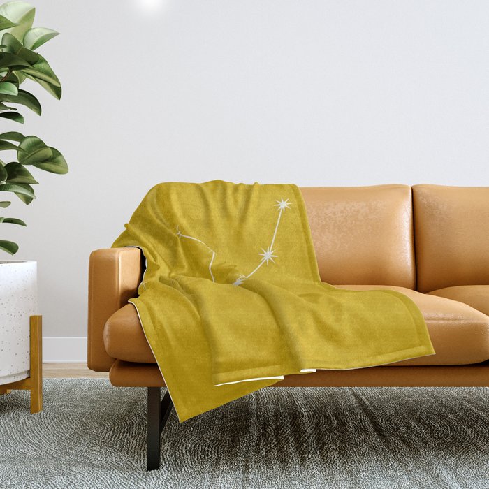 Virgo Zodiac Star Constellation Line Art Golden Yellow Throw Blanket Gallery Image 1