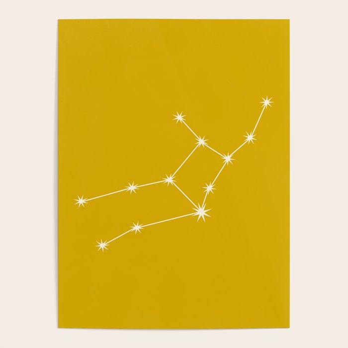 Virgo Zodiac Star Constellation Line Art Golden Yellow Poster Gallery Image 4