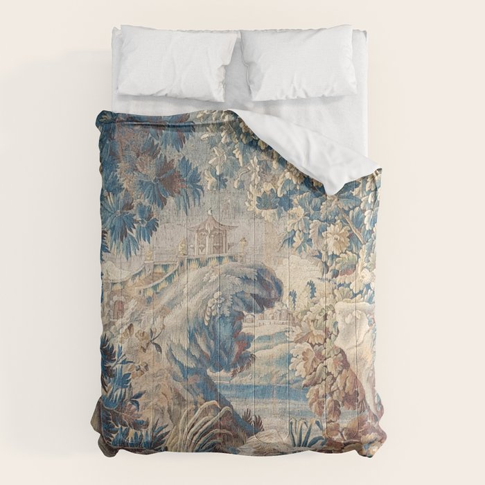 Antique 18th Century Chinoiserie Temple Aubusson Tapestry Comforter Gallery Image 6