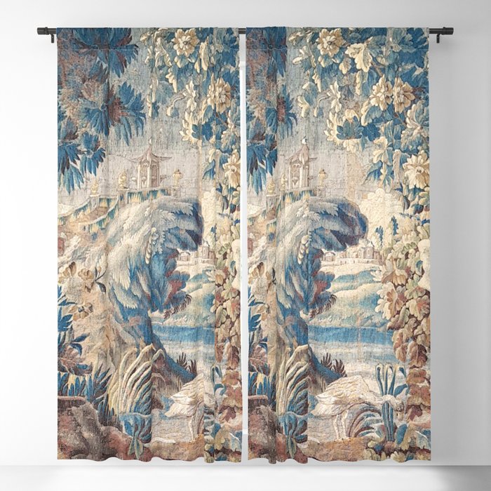 Antique 18th Century Chinoiserie Temple Aubusson Tapestry Window Curtain Gallery Image 1