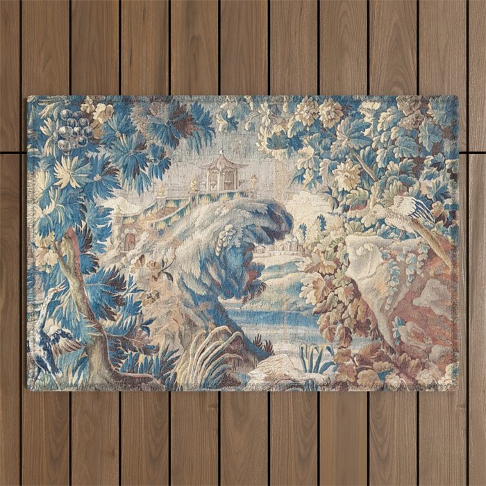 Antique 18th Century Chinoiserie Temple Aubusson Tapestry Outdoor Rug Gallery Image 1