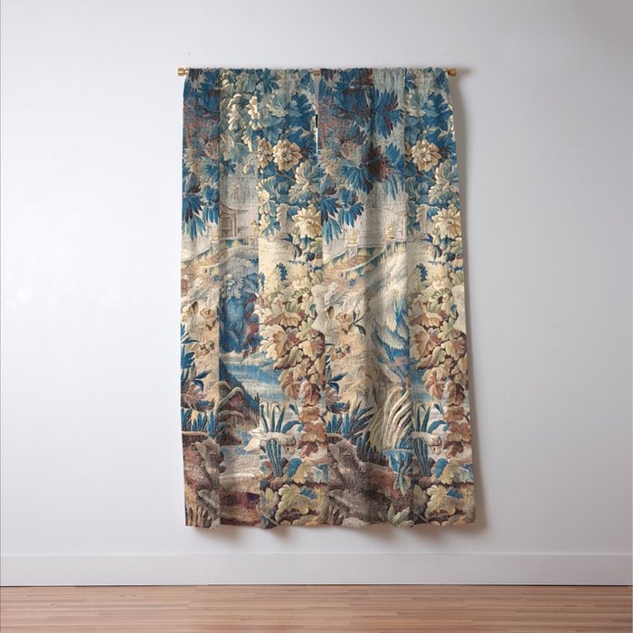 Antique 18th Century Chinoiserie Temple Aubusson Tapestry Window Curtain Gallery Image 3