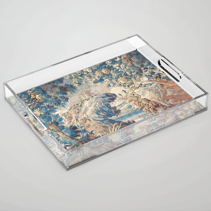 Antique 18th Century Chinoiserie Temple Aubusson Tapestry Acrylic Tray Gallery Image 1