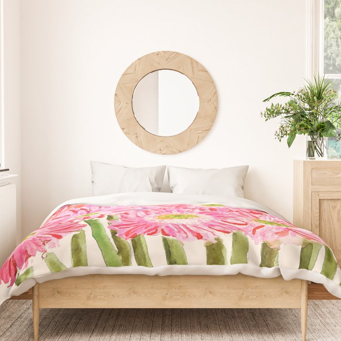 Pink Gerbera Daisy watercolor Duvet Cover Gallery Image 3