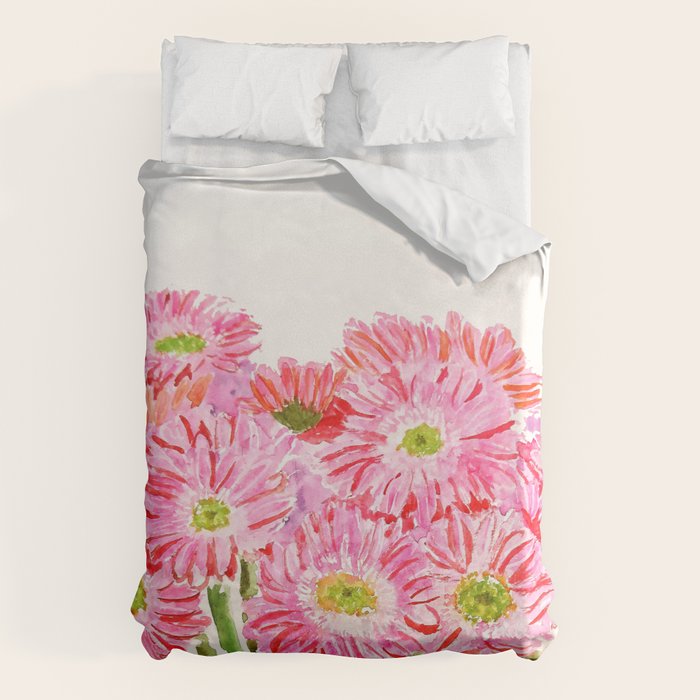 Pink Gerbera Daisy watercolor Duvet Cover Gallery Image 6