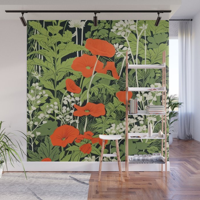 Poppy Pillar Garden Wall Mural Gallery Image 1