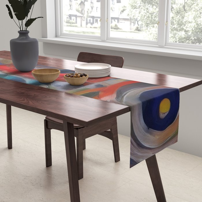 Abstract Cubist Art Storm inside my head by Emmanuel Signorino Table Runner Gallery Image 2