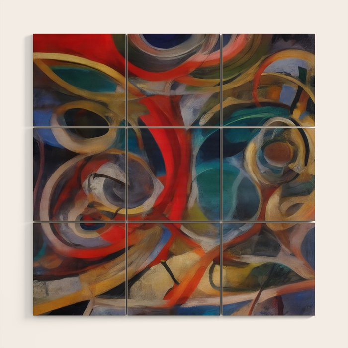 Abstract Cubist Art Storm inside my head by Emmanuel Signorino Wood Wall Art Gallery Image 1