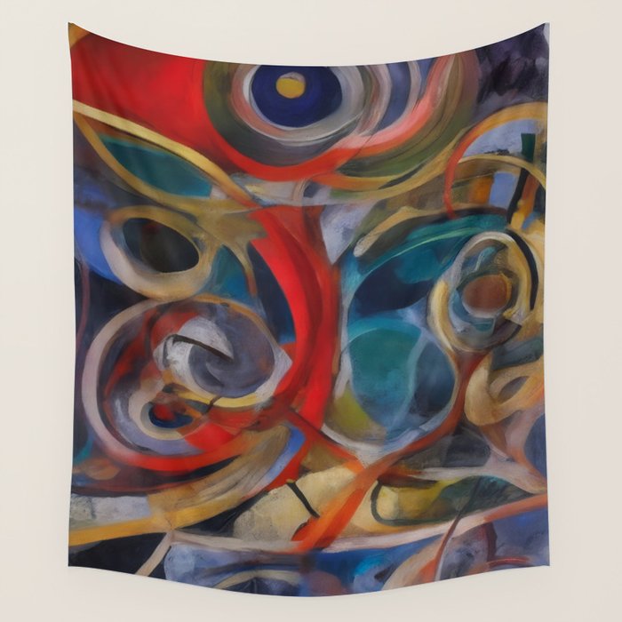 Abstract Cubist Art Storm inside my head by Emmanuel Signorino Wall Tapestry Gallery Image 1