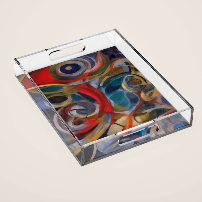Abstract Cubist Art Storm inside my head by Emmanuel Signorino Acrylic Tray Gallery Image 1