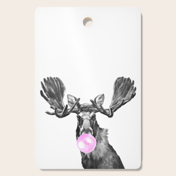 Bubble Gum Moose in Black and White Cutting Board Gallery Image 1