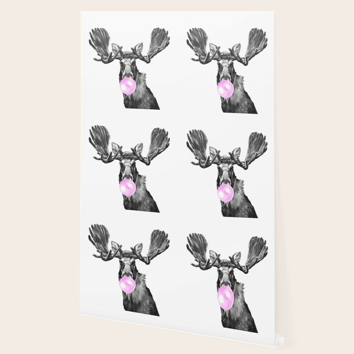 Bubble Gum Moose in Black and White Wallpaper Gallery Image 2