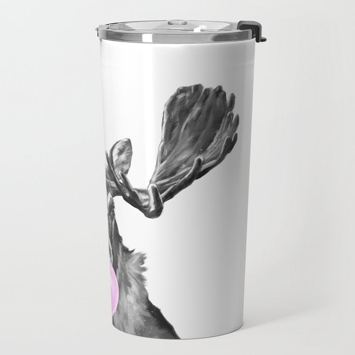 Bubble Gum Moose in Black and White Travel Mug Gallery Image 2