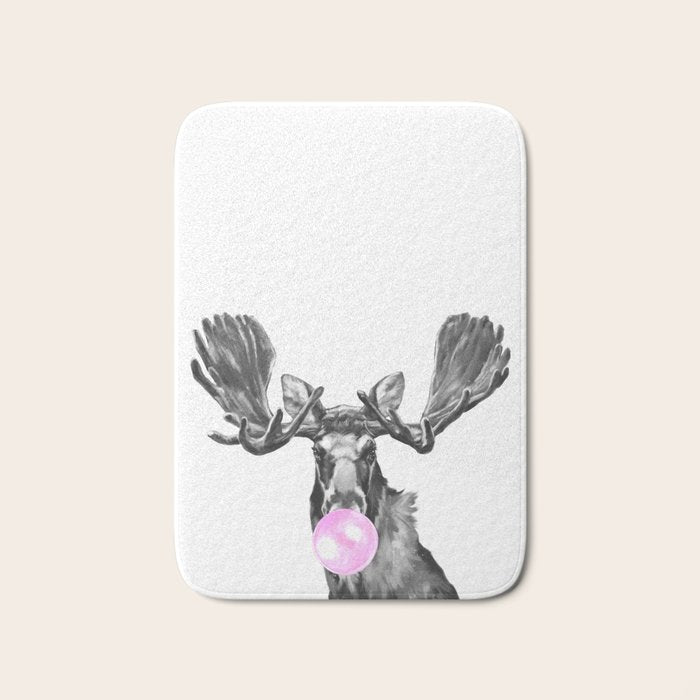 Bubble Gum Moose in Black and White Bath Mat Gallery Image 1