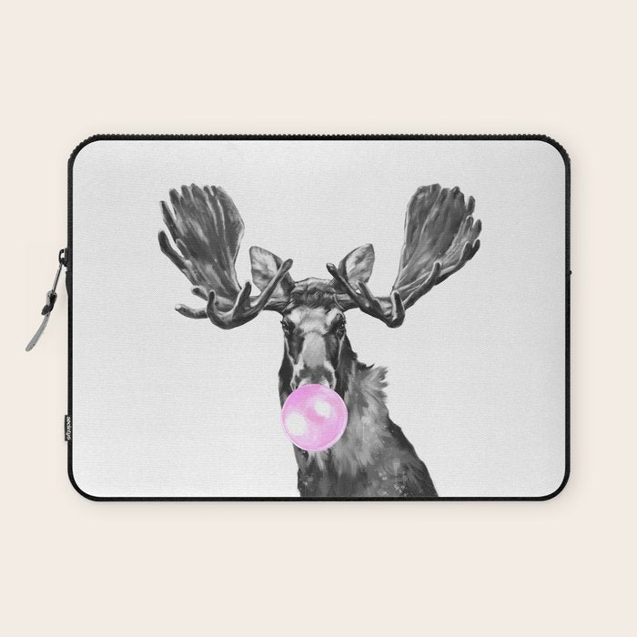 Bubble Gum Moose in Black and White Laptop Sleeve Gallery Image 1