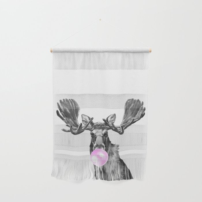Bubble Gum Moose in Black and White Wall Hanging Gallery Image 1