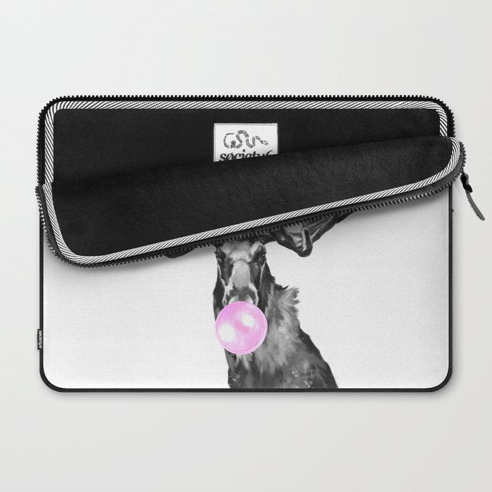 Bubble Gum Moose in Black and White Laptop Sleeve Gallery Image 2