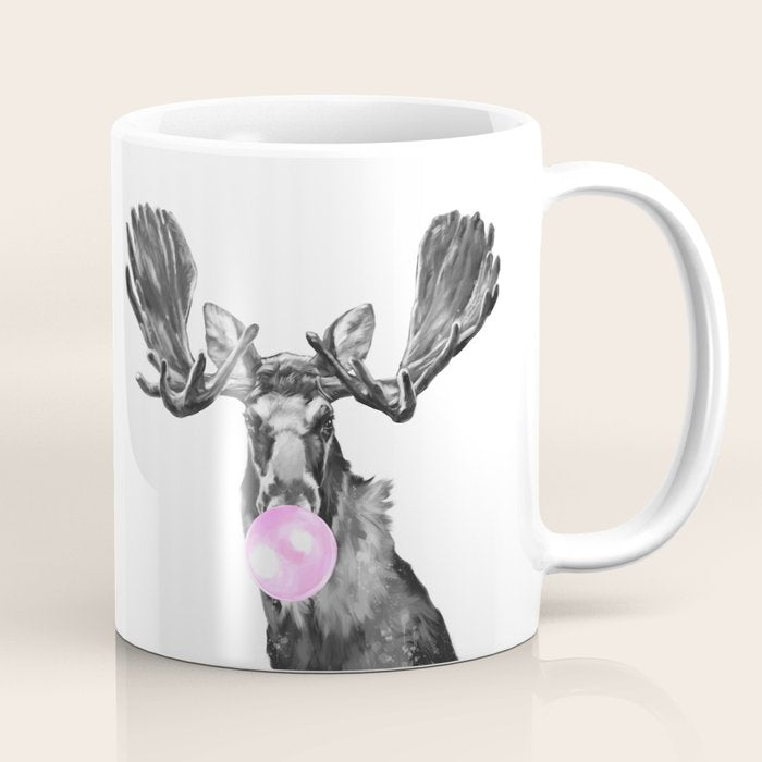 Bubble Gum Moose in Black and White Coffee Mug Gallery Image 1