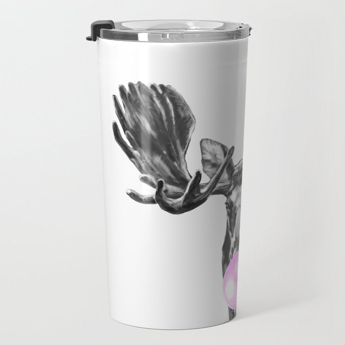Bubble Gum Moose in Black and White Travel Mug Gallery Image 3