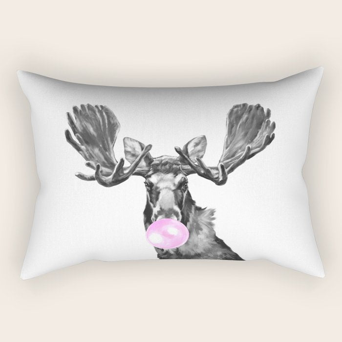 Bubble Gum Moose in Black and White Rectangular Pillow Gallery Image 2