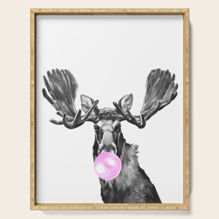 Bubble Gum Moose in Black and White Serving Tray Gallery Image 1