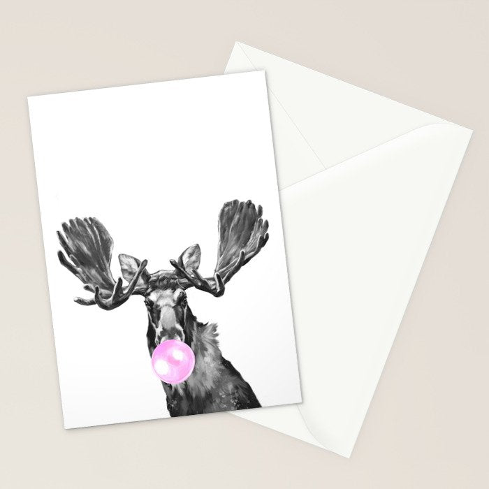 Bubble Gum Moose in Black and White Stationery Card Gallery Image 2