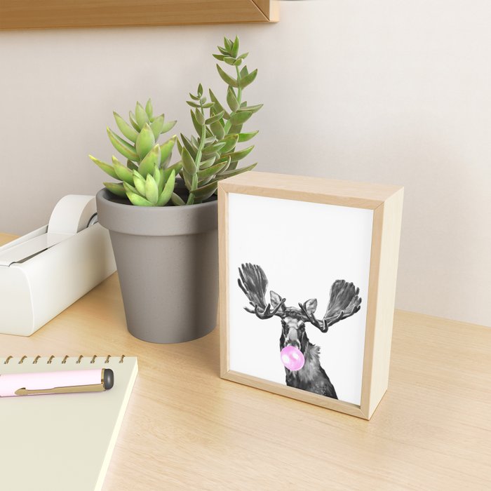 Bubble Gum Moose in Black and White Mini Art Print Gallery Image 2