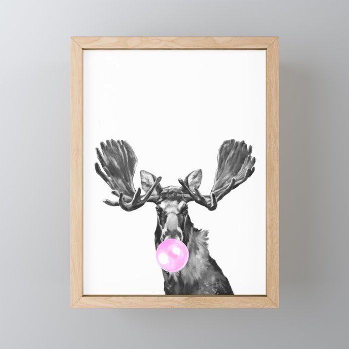 Bubble Gum Moose in Black and White Mini Art Print Gallery Image 1