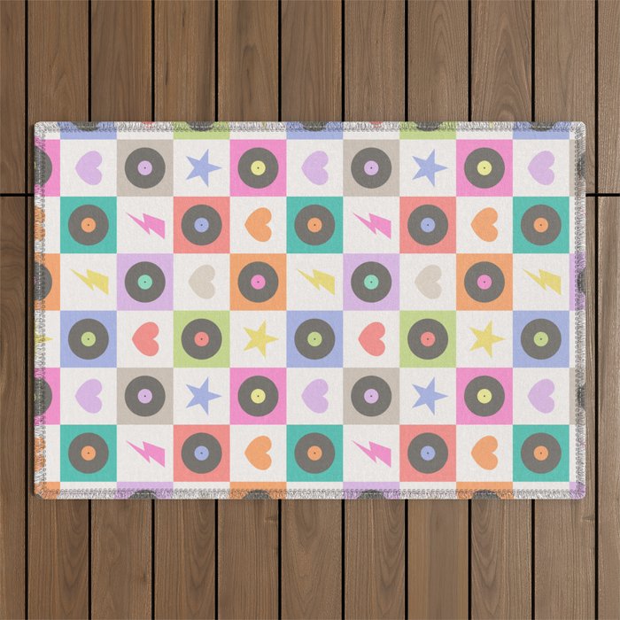Colorful Checkerboard 80s - Pastel Colors Outdoor Rug Gallery Image 1