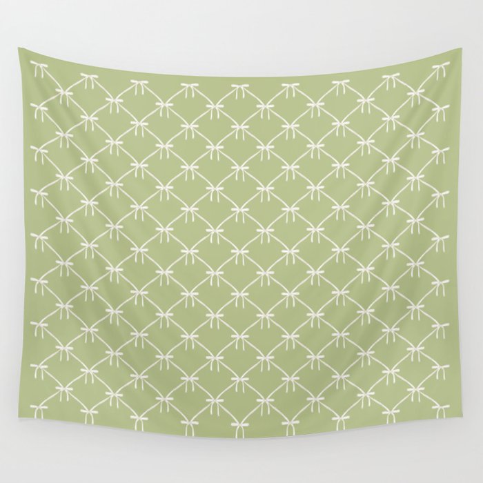 Bows & Ribbons Pattern XXIV Pastel Green Wall Tapestry Gallery Image 1