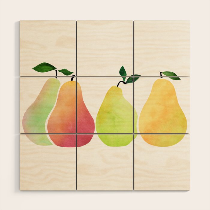Watercolor Pears / Fruit Illustration Wood Wall Art Gallery Image 1