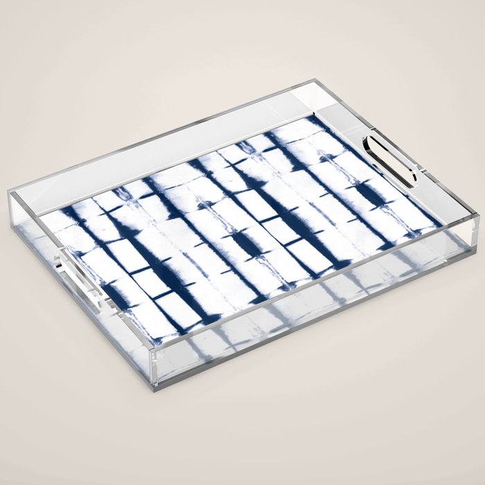 Shibori Stripes 4 Indigo Blue Acrylic Tray Gallery Image 1
