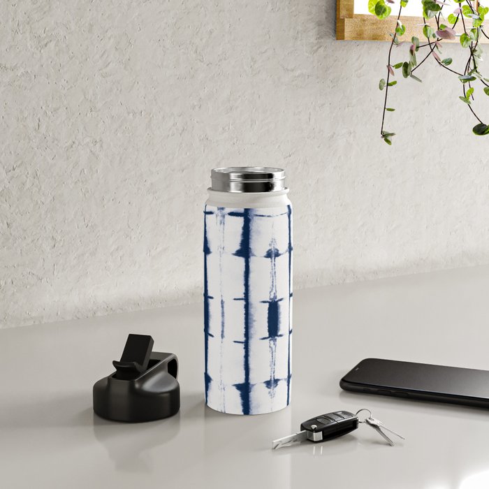 Shibori Stripes 4 Indigo Blue Water Bottle Gallery Image 4