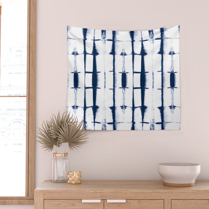 Shibori Stripes 4 Indigo Blue Wall Tapestry Gallery Image 2