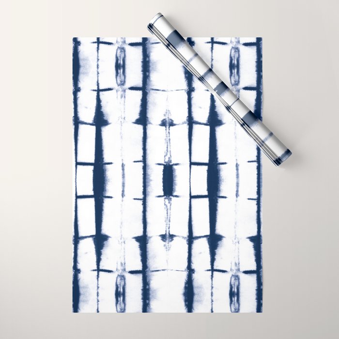 Shibori Stripes 4 Indigo Blue Wrapping Paper Gallery Image 1