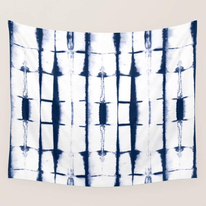 Shibori Stripes 4 Indigo Blue Wall Tapestry Gallery Image 4