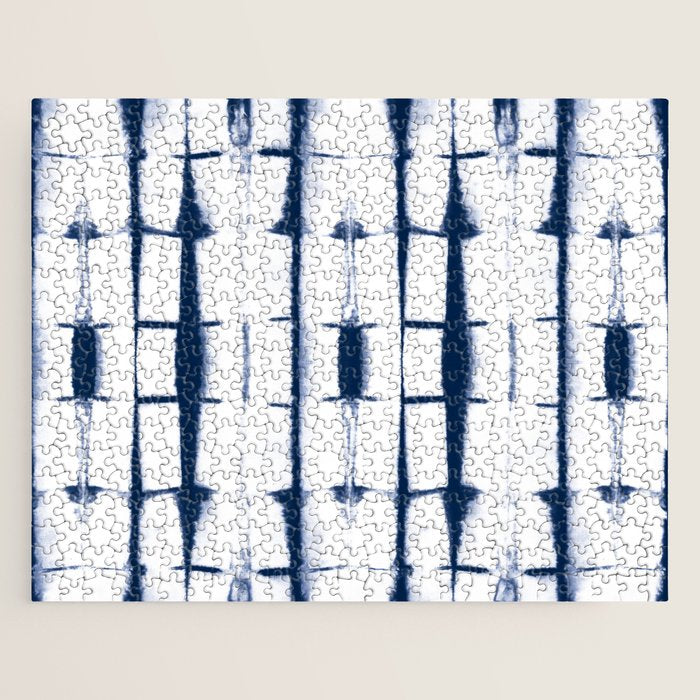 Shibori Stripes 4 Indigo Blue Jigsaw Puzzle Gallery Image 1