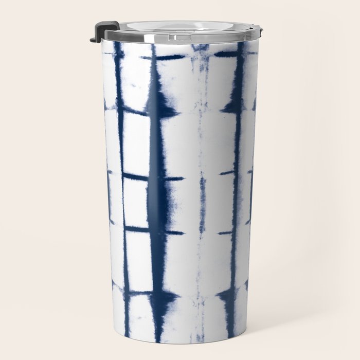 Shibori Stripes 4 Indigo Blue Travel Mug Gallery Image 3