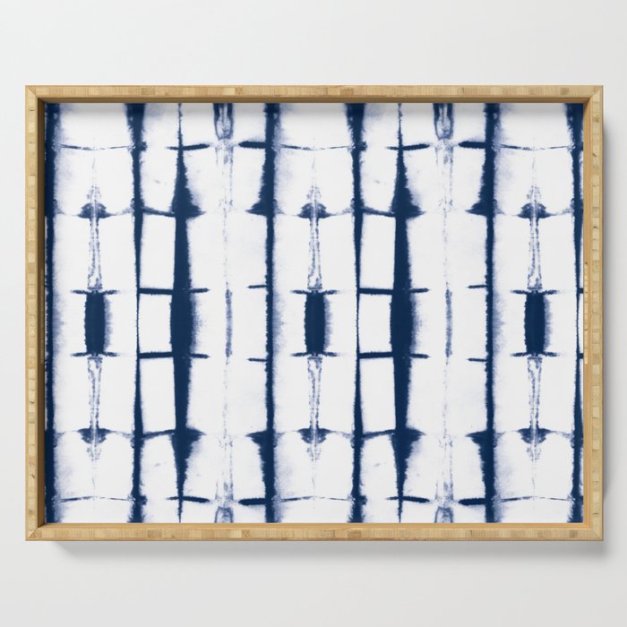 Shibori Stripes 4 Indigo Blue Serving Tray Gallery Image 1
