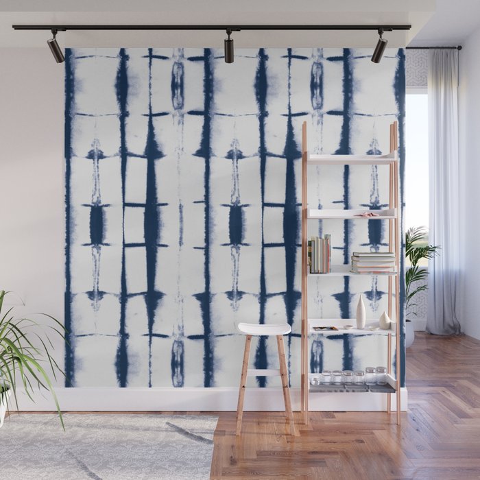 Shibori Stripes 4 Indigo Blue Wall Mural Gallery Image 1