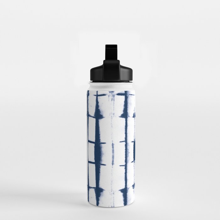 Shibori Stripes 4 Indigo Blue Water Bottle Gallery Image 2
