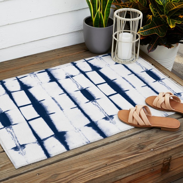 Shibori Stripes 4 Indigo Blue Outdoor Rug Gallery Image 2