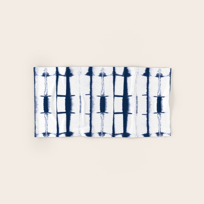 Shibori Stripes 4 Indigo Blue Bath Towel Gallery Image 1