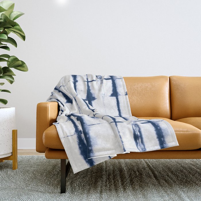 Shibori Stripes 4 Indigo Blue Throw Blanket Gallery Image 1