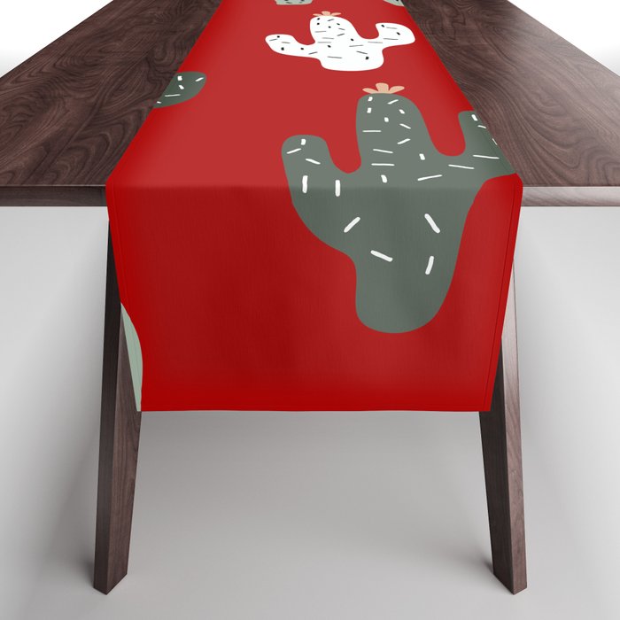 Christmas, Cactus, Red, White and Green, Cute Prints Table Runner Gallery Image 1