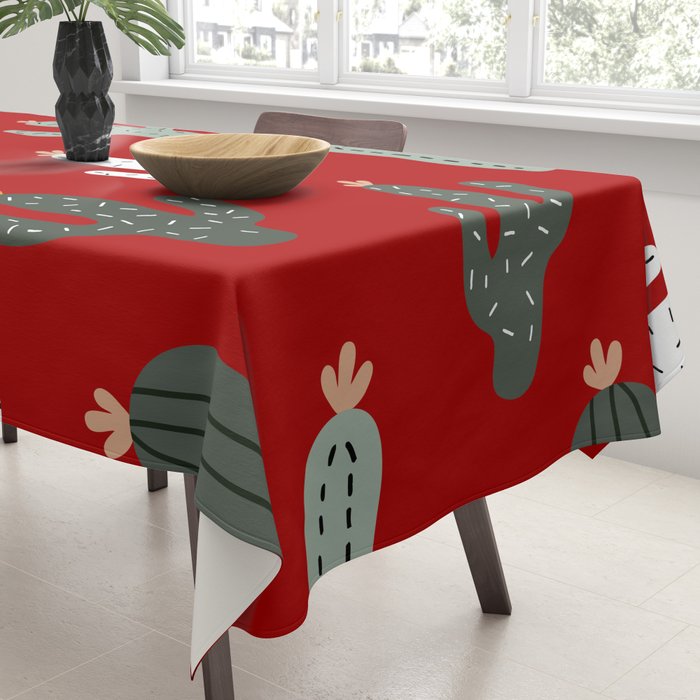 Christmas, Cactus, Red, White and Green, Cute Prints Tablecloth Gallery Image 3
